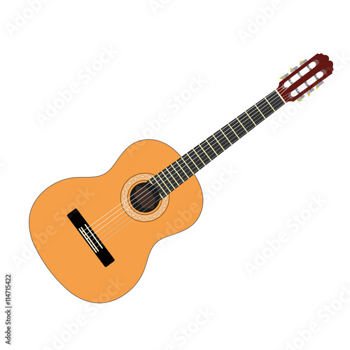 Musical instrument - acoustic guitar with strings on a white bac