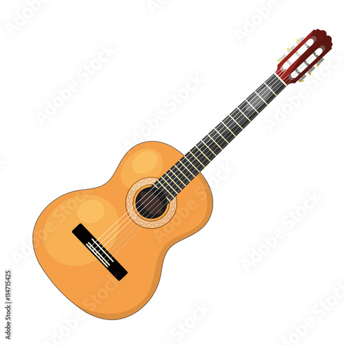Musical instrument - acoustic cartoon guitar with strings on a w