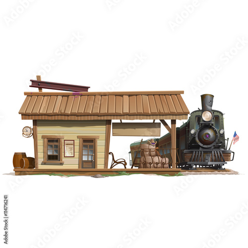 Station and vintage train in american style