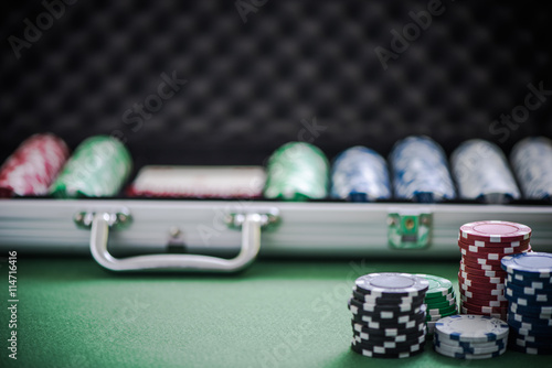 casino chips and metal case