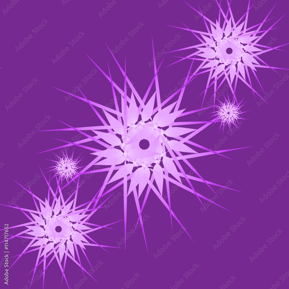 Fototapeta premium Abstract white flowers on purple background