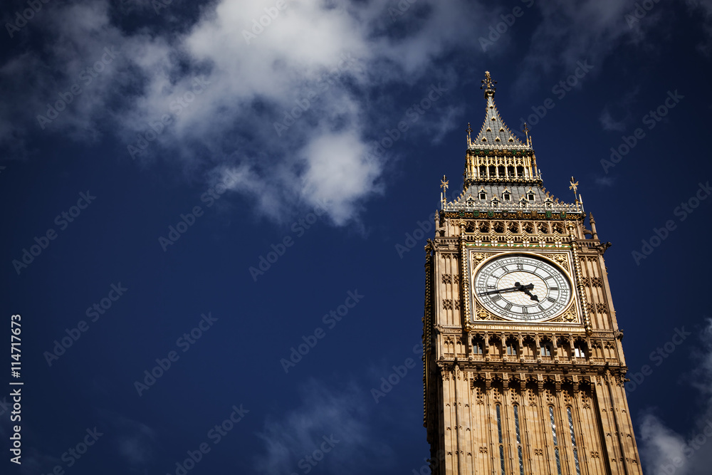 Big Ben against blue sky, London, UK