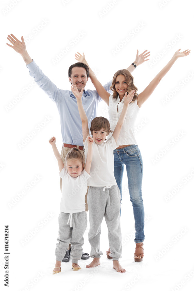 Happy family with raised hands Happy family with raised hands