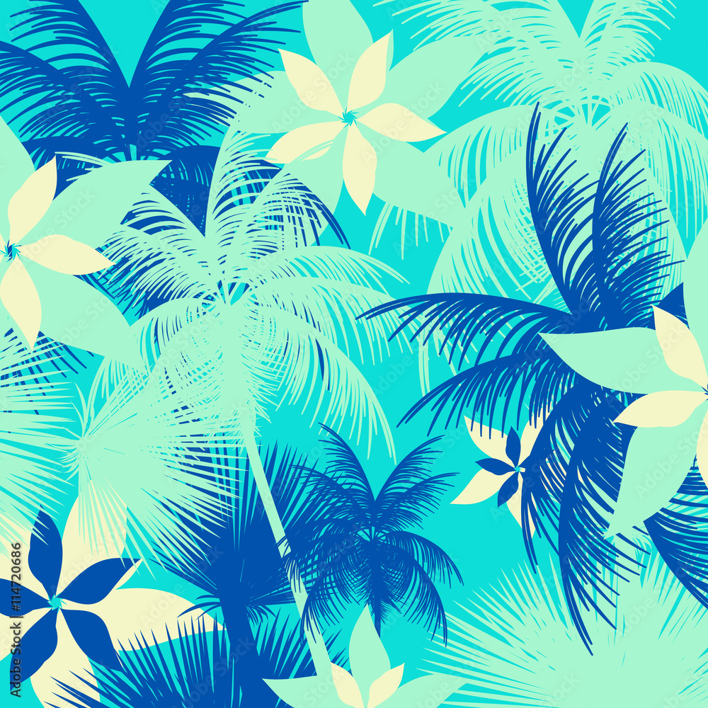 Tropical Leaf and Flower Pattern - Vector Illustration