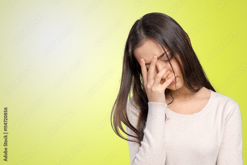 Portrait stressed sad young woman standing Portrait stressed sad young woman standing