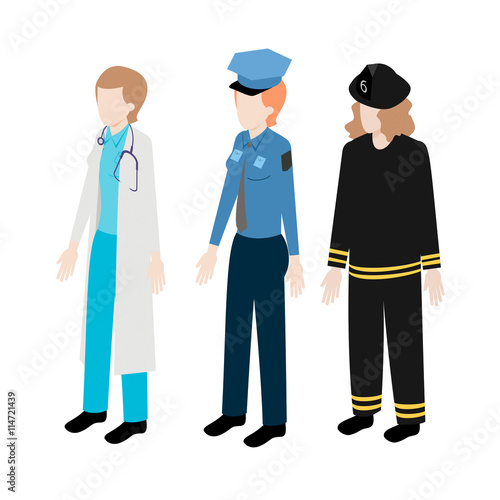 Set of isometric woman rescuers