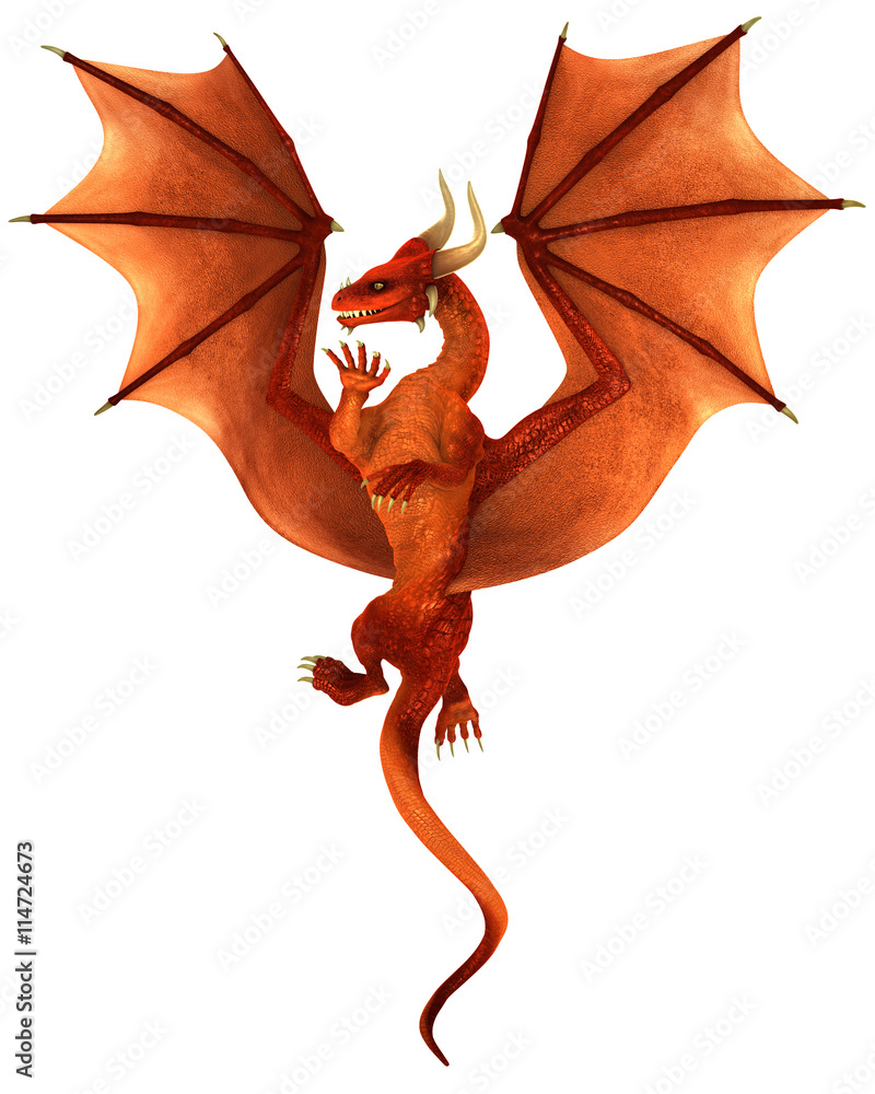 Fototapeta premium Red dancing dragon isolated on white background 3d illustration