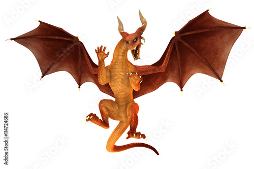 Elegant dragon isolated on white background 3d illustration