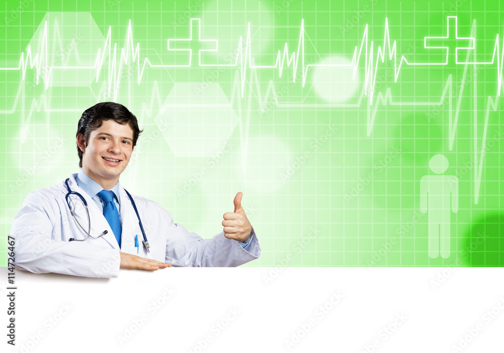 Doctor with banner Doctor with banner
