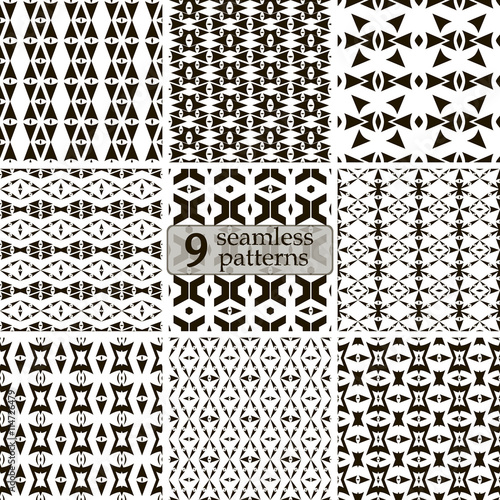 Set of black and white seamless sagittate patterns