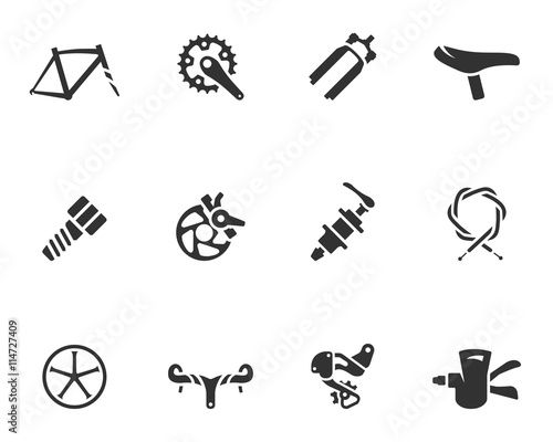 Bicycle part icons series in single color.