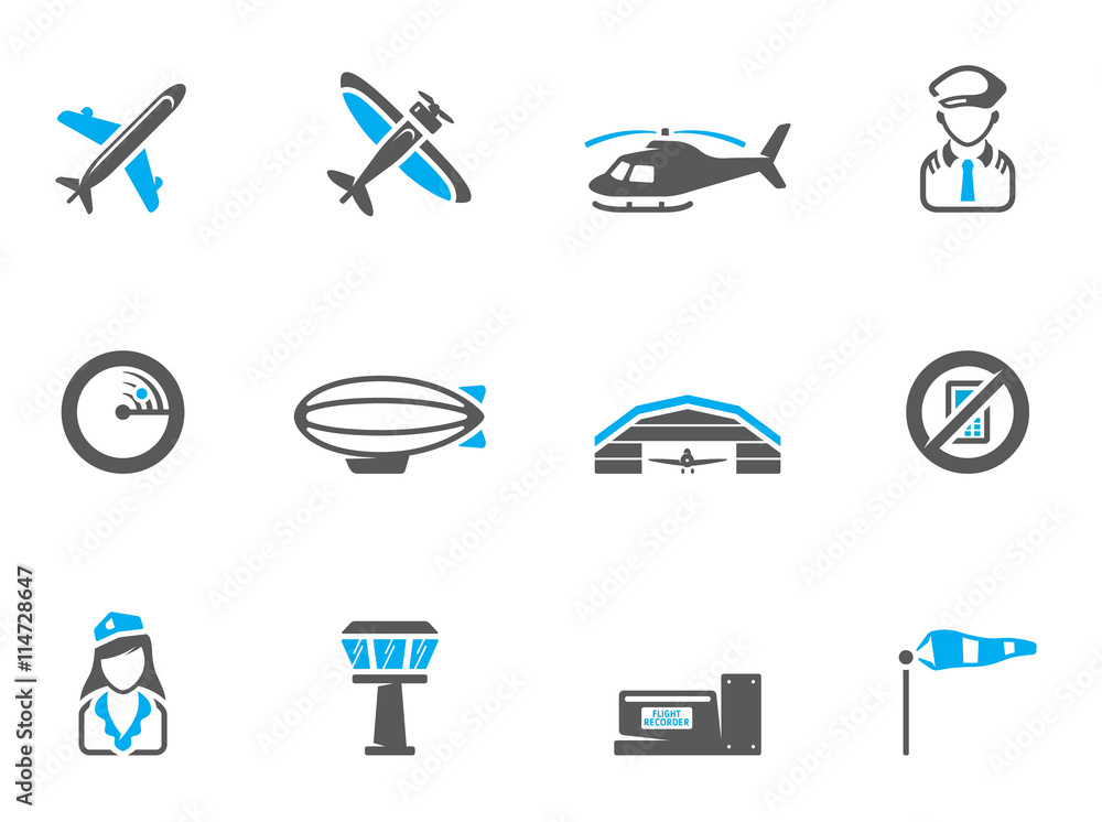 Naklejka premium Aviation icons in duo tone colors.