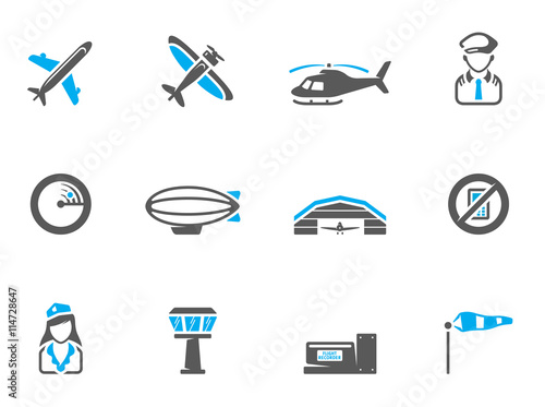 Aviation icons in duo tone colors.