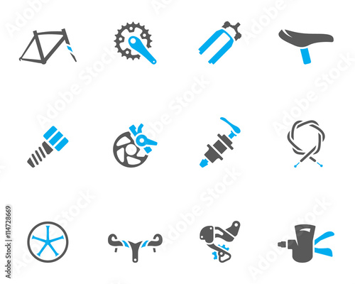 Bicycle part icons series in duo tone colors.