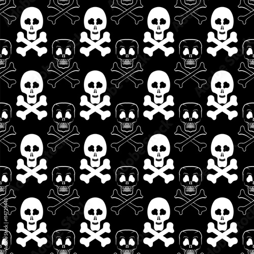 Skull Cross Bones Seamless Pattern. Skull Isolated on Dark