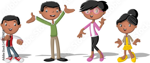 Colorful happy black people. Cartoon african american family.
