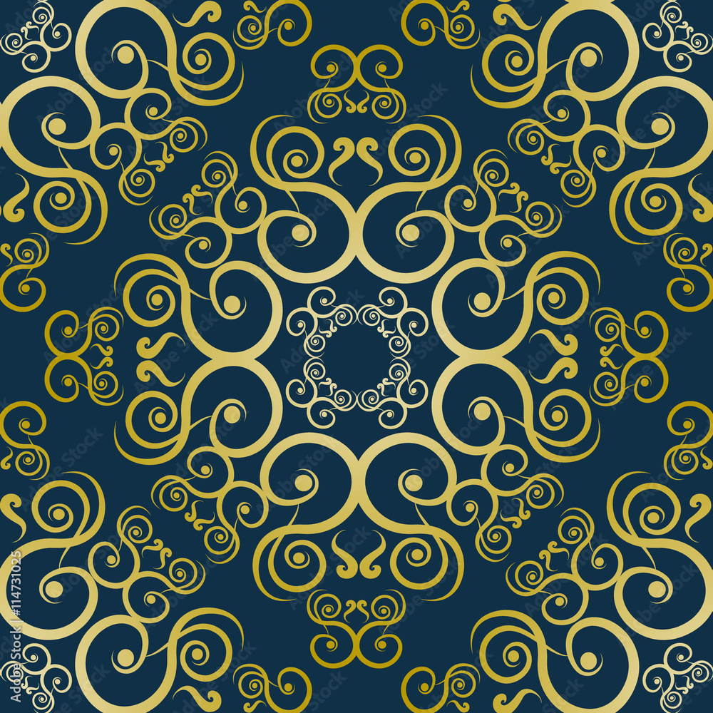 Fototapeta premium Golden pattern on a dark blue background.