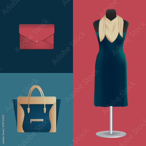 Vector illustration of dress and fashion accessories