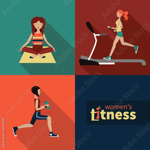 Vector icons on the topic of fitness for women