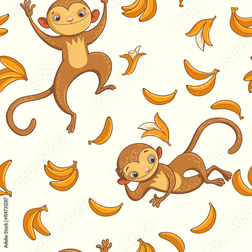 Monkeys. vector seamless pattern with cute characters