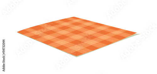 Ffolded tablecloth isolated on white. Tablecloth background pattern. Illustration of traditional gingham dining cloth with fabric texture. Checkered picnic cooking tablecloth.