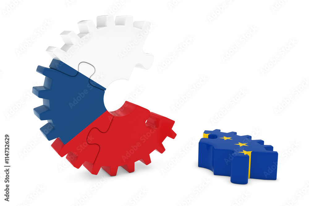 Fototapeta premium Czech Republic and Europe Relations Concept 3D Cog Flag Puzzle Illustration