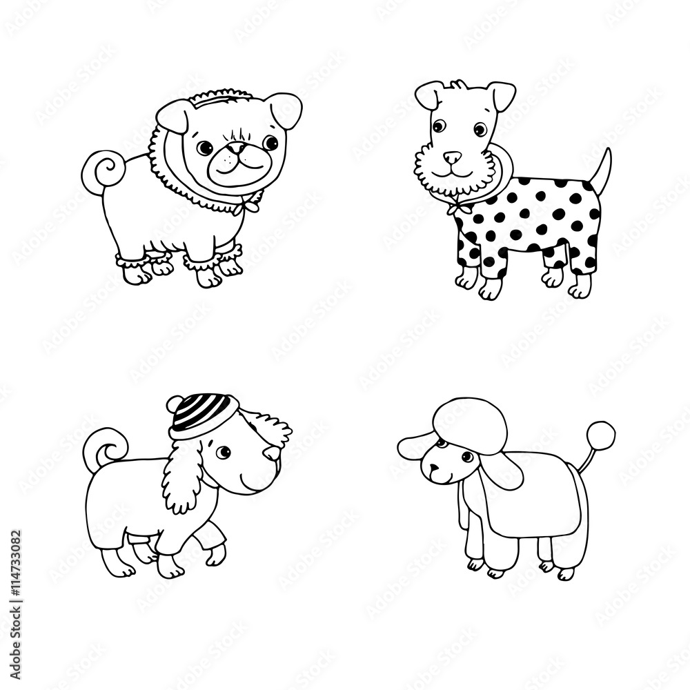Cute cartoon dogs in winter clothes. Cute cartoon dogs in winter clothes.