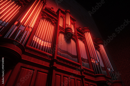 Pipe organ. 3D rendering photo
