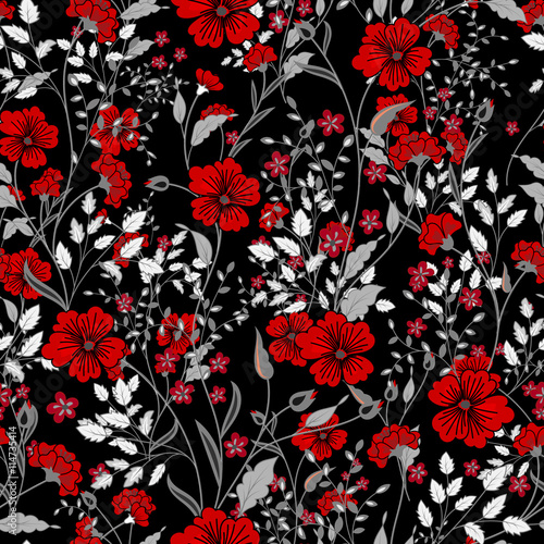 Vector vintage seamless floral pattern. Herbs and wild flowers.
