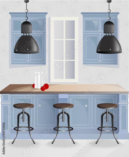 kitchen interier.Modern flat design illustration.Furniture © grishylina