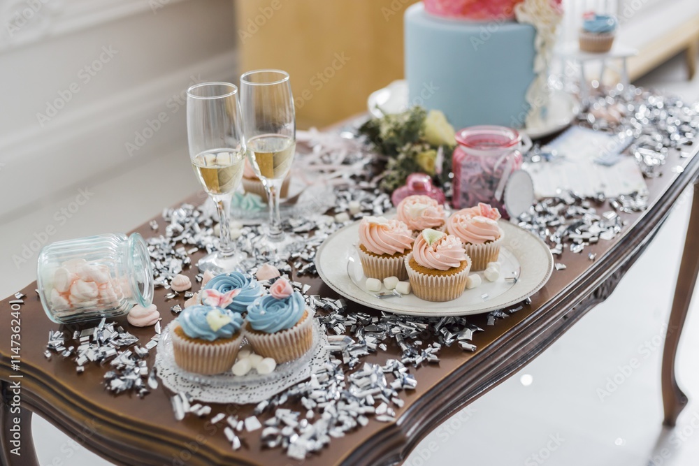 Candy bar with marshmallow and cupcakes Candy bar with marshmallow and cupcakes