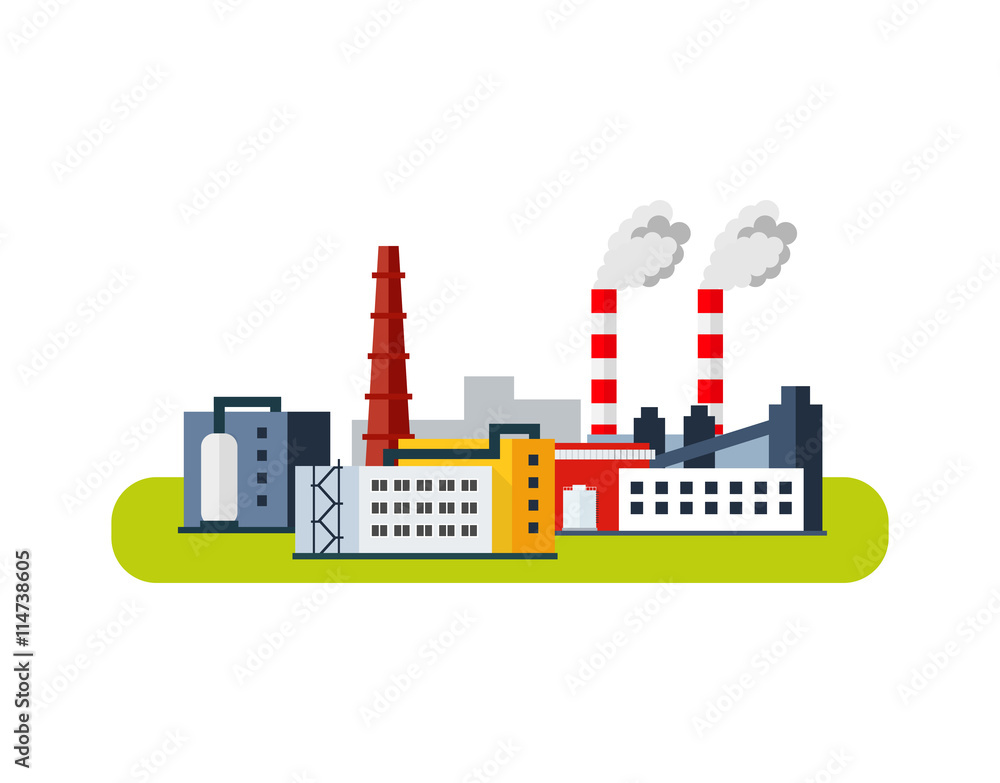 Factory Icon, pollution concept. Vector flat illustration.