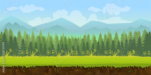 forest game background 2d application. Vector design. Tileable horizontally. Size 1024x512. Ready for parallax effect photo