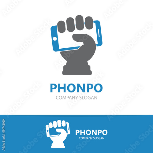 Vector hand with phone logo design template.
