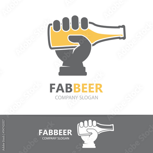 Vector hand with beer bottle logo design template.