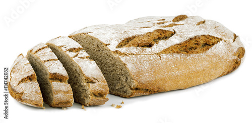 Bäckerei Brot backen Brotzeit Brotscheiben geschnitten isoliert photo