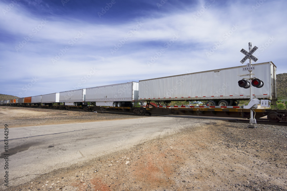 long cargo train moving goods