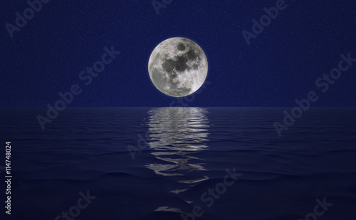 Full moon over cold night water