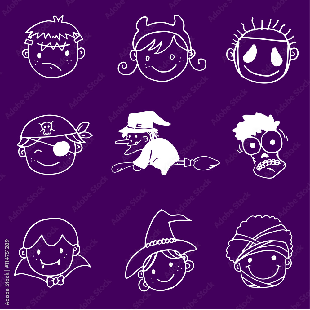 Face halloween in doodle set Face halloween in doodle set