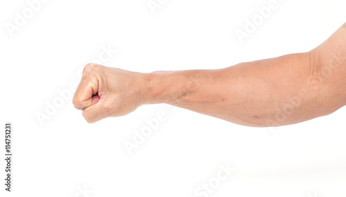 Man hand with fist on white background