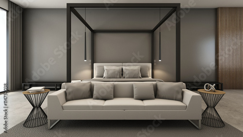 Bedroom interior design modern   loft - 3D render