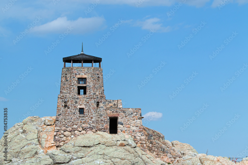 Harney Peak Fire Lookout Tower in Custer State Park in the Black Hills of South Dakota USA