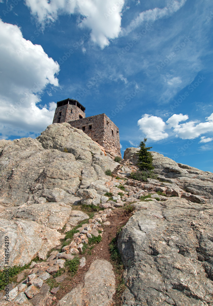 Harney Peak Fire Lookout Tower in Custer State Park in the Black Hills of South Dakota USA