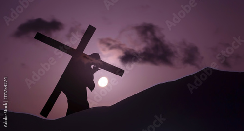 Fotografie Jesus Christ Carrying Cross up Calvary on Good Friday