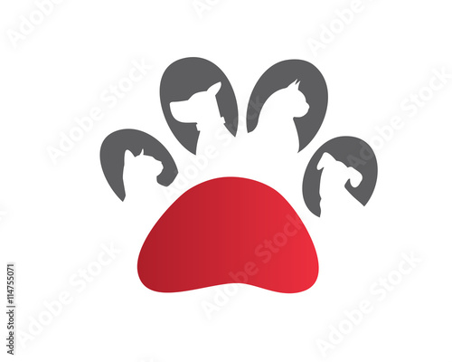 Modern Pet Logo - Red Paw Pet Clinic Symbol
