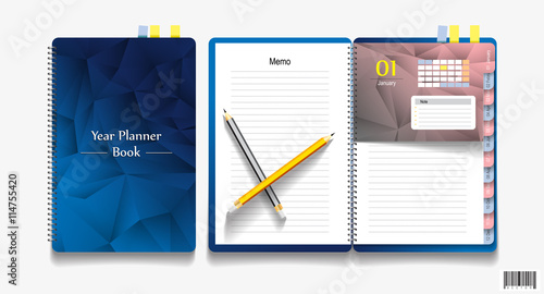 Note book, note papers and pencil