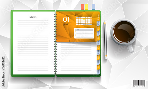 Note book with coffee cup