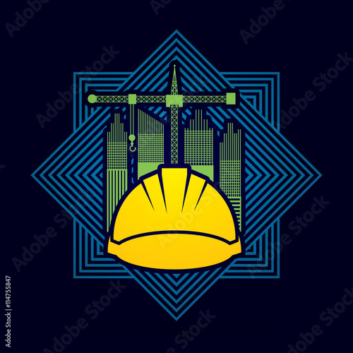 Construction building industry designed on line square background graphic vector. photo