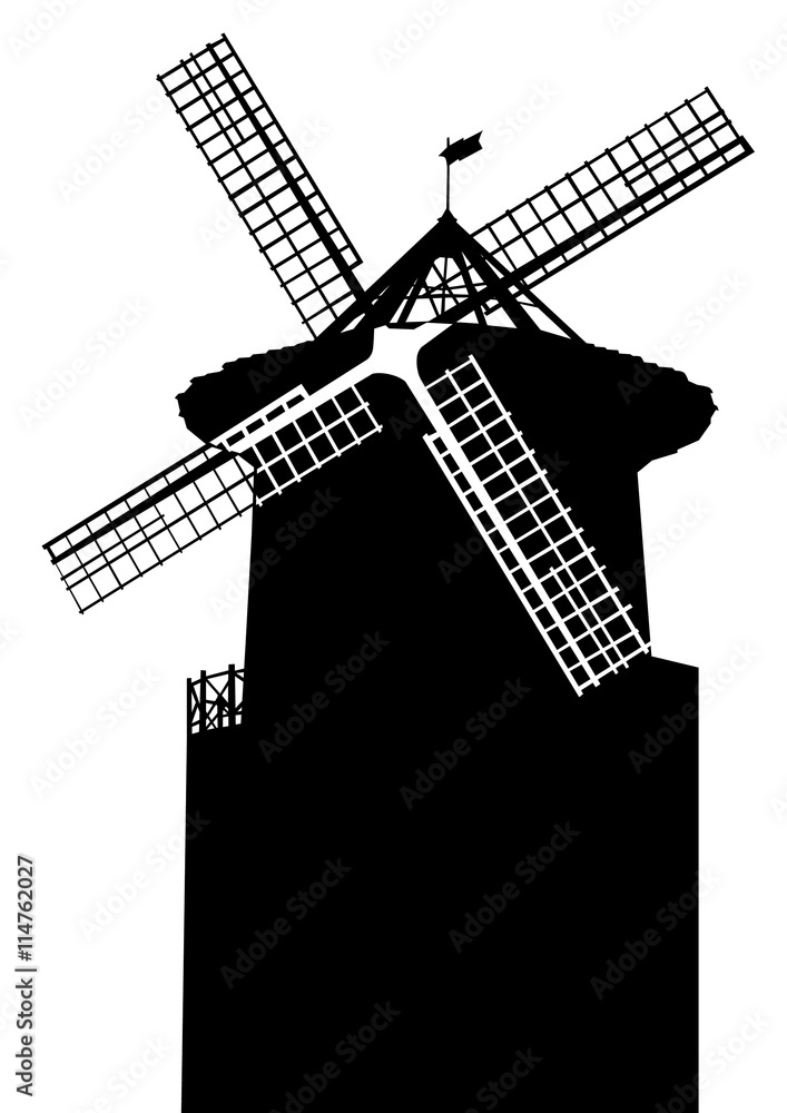 Old mill on a white background Old mill on a white background