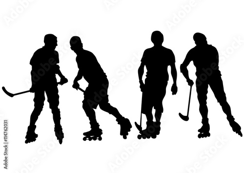 Players in roller hockey on a white background